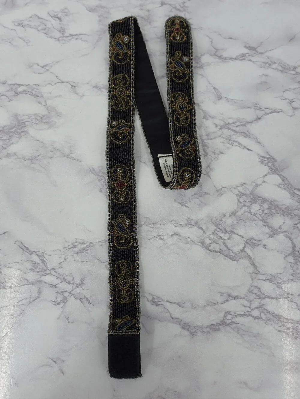 Echo Beaded Slended Slim Belt Black Gold Red Evening Statement